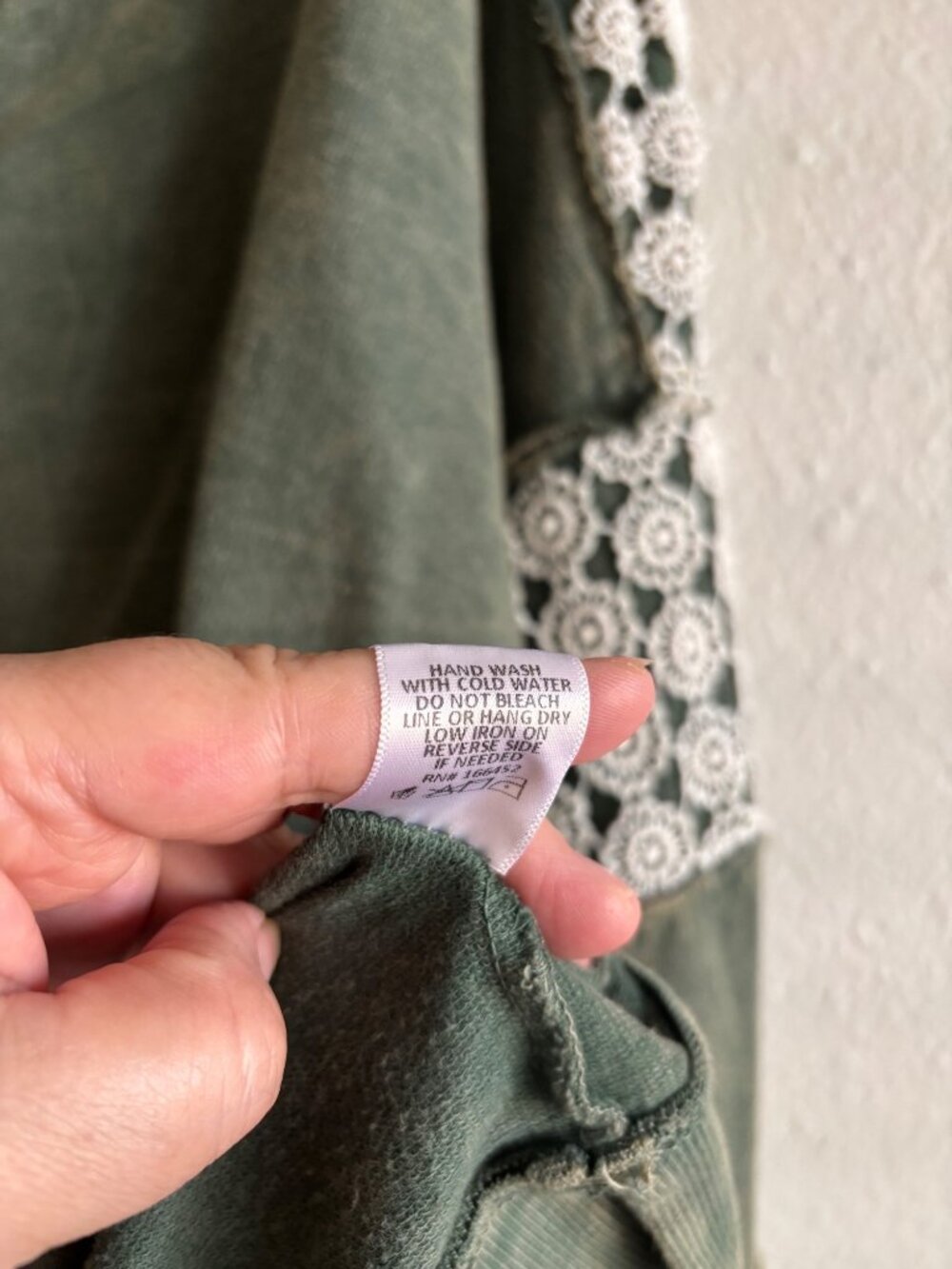 J. Her Green Mineral Wash Boho Oversized Sweatshirt With Lace Accent Sleeves - Picture 5 of 11